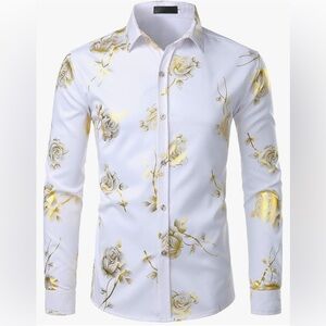 ZEROYAA Men's Floral Slim Fit Long Sleeve new white tags Size L